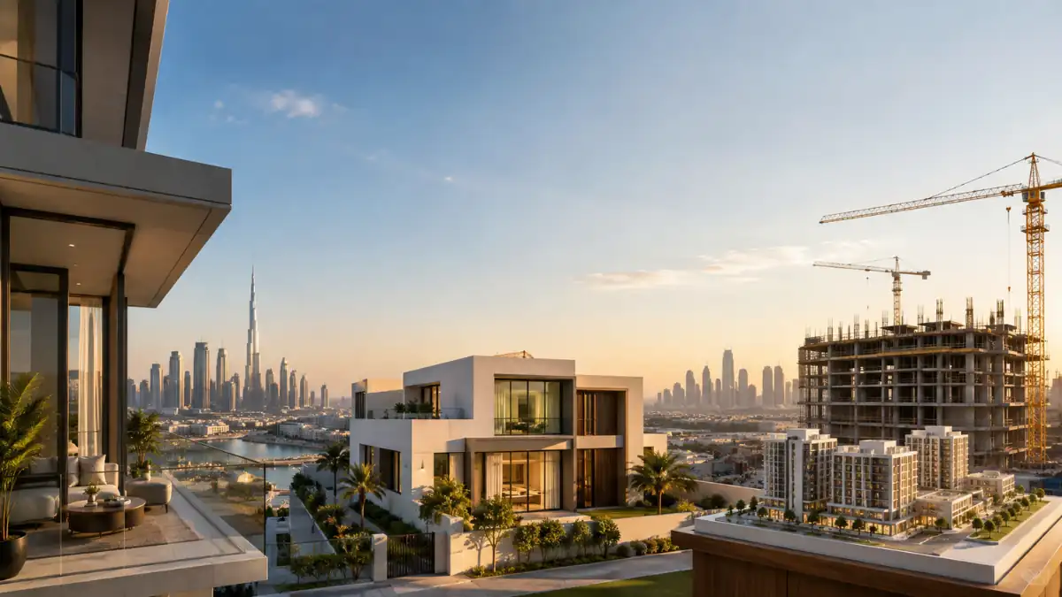 Dubai property to buy featuring a luxury modern villa with panoramic skyline views, premium residential development, and contemporary architecture in Dubai.