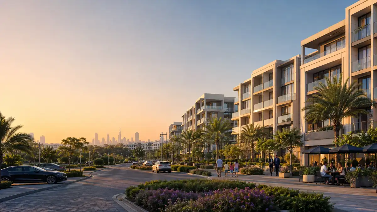 Is Jumeirah Village Circle a good investment? Modern residential apartments in JVC Dubai with landscaped streets, luxury amenities, and the city skyline, highlighting one of Dubai's most popular property investment communities.