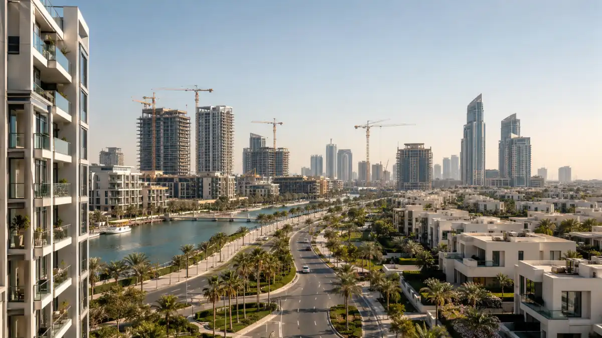 New building projects in Dubai featuring modern residential towers, luxury villas, waterfront developments and high-rise construction.